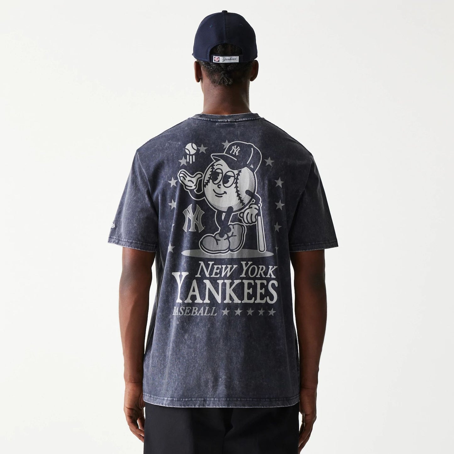 The Male model is wearing New York Yankees MLB Character Navy T-Shirt 2