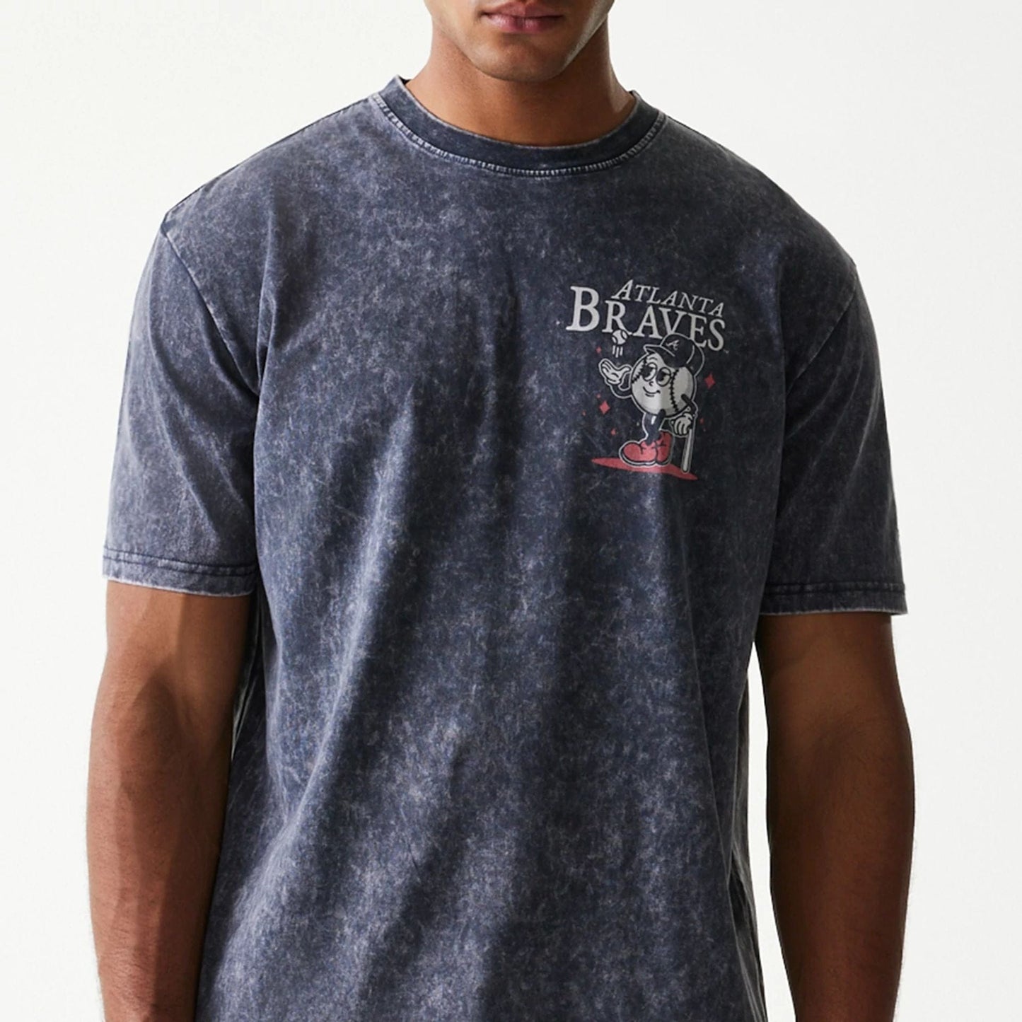 The Male model is wearing Atlanta Braves MLB Character Navy T-Shirt 3