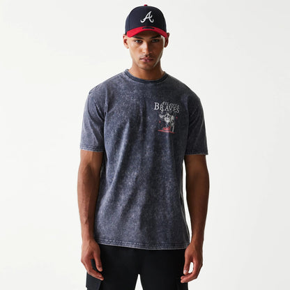 The Male model is wearing Atlanta Braves MLB Character Navy T-Shirt 1