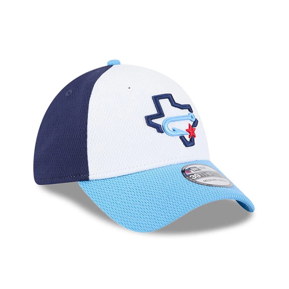 Pictured is this MiLB Batting Practice Corpus Cristi Hooks 39THIRTY Stretch Fit cap in navy. 3
