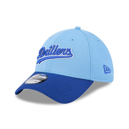 Pictured is this MiLB Batting Practice Tulsa Drillers 39THIRTY Stretch Fit cap in pastel blue. 1