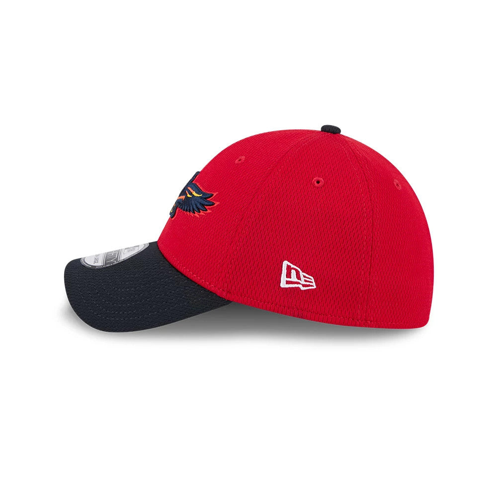 Pictured is this MiLB Batting Practice Toledo Mud Hens 39THIRTY Stretch Fit cap in red. 5