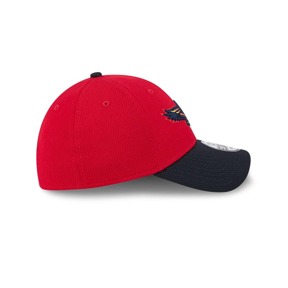 Pictured is this MiLB Batting Practice Toledo Mud Hens 39THIRTY Stretch Fit cap in red. 6