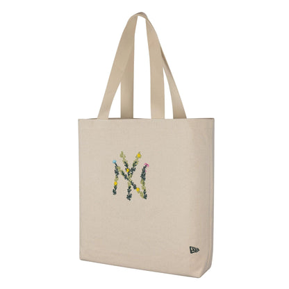 This is a New York Yankees MLB Floral Beige Tote Bag 1