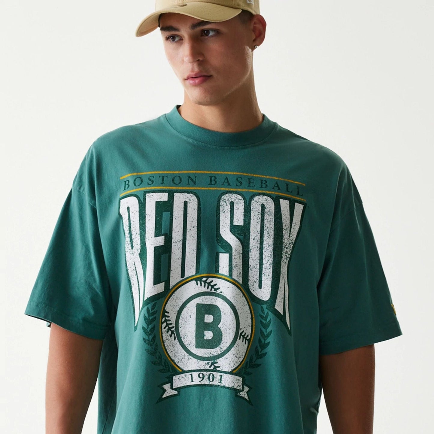 The Male model is wearing Boston Red Sox MLB City Connect G1 Dark Green T-Shirt 3