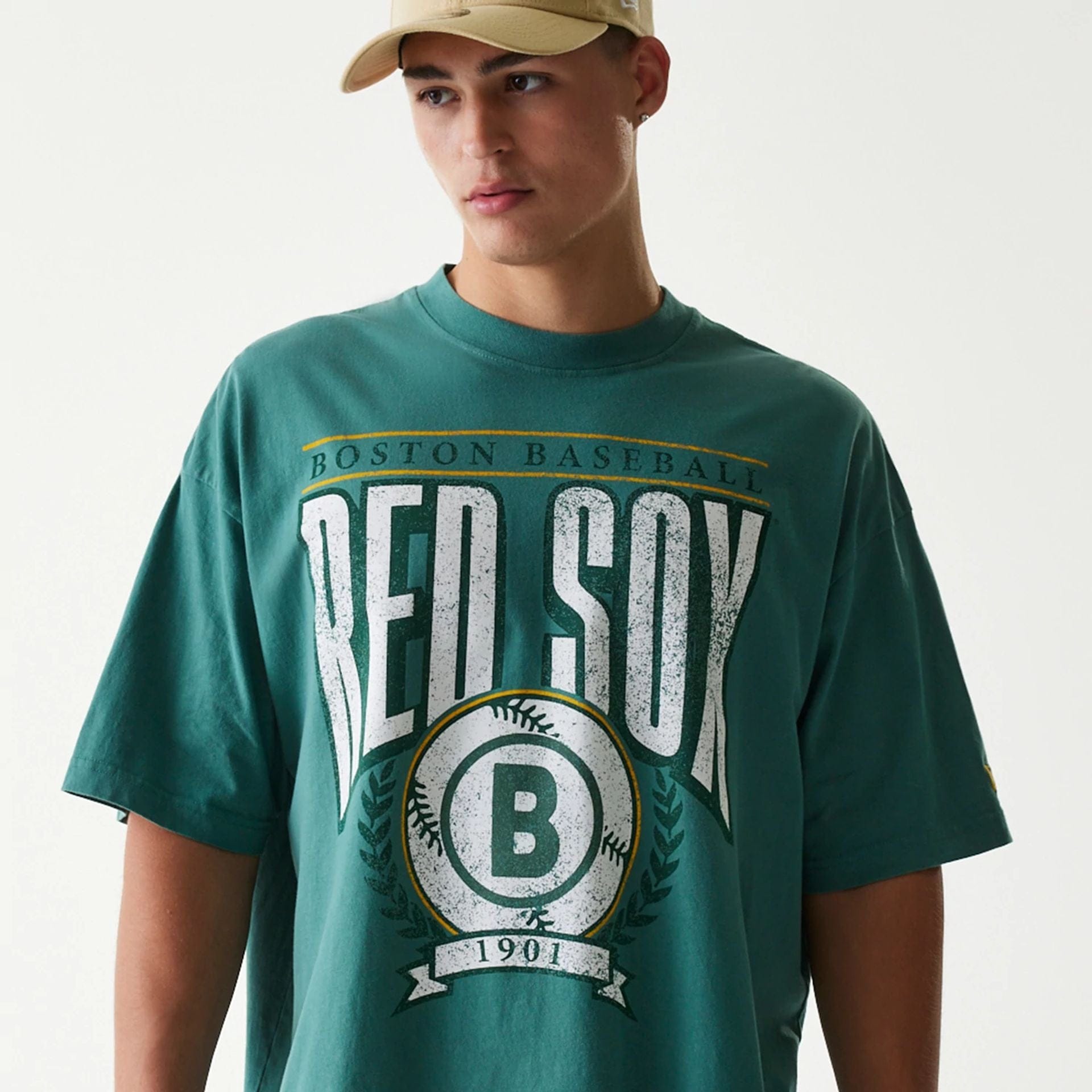 The Male model is wearing Boston Red Sox MLB City Connect G1 Dark Green T-Shirt 3