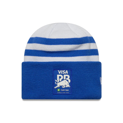 This is a Visa Cash App Racing Bulls Driver Yuki Tsunoda White Cuff Knit Beanie Hat 1
