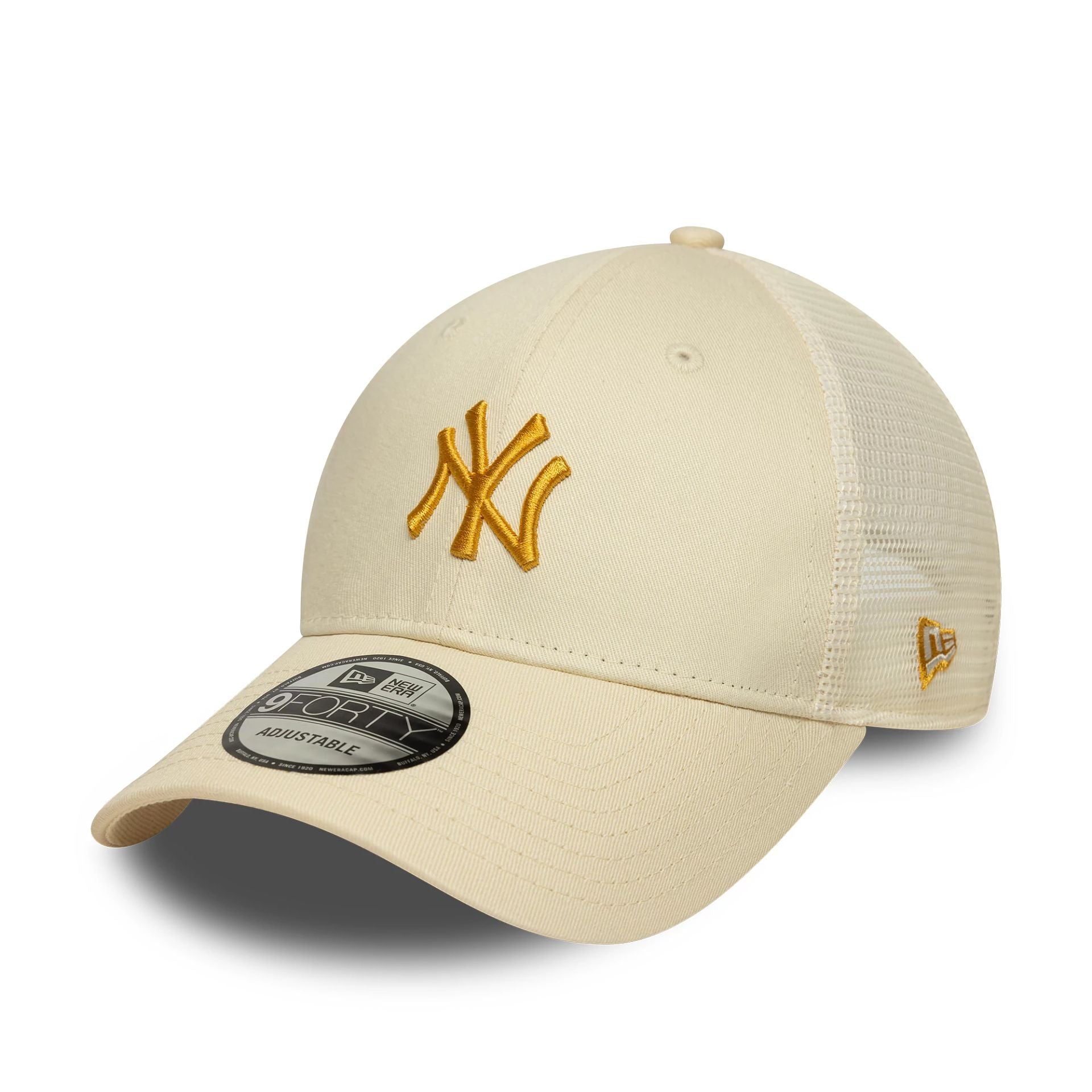 This is a New York Yankees MLB Homefield Cream 9FORTY Trucker Adjustable Cap 1