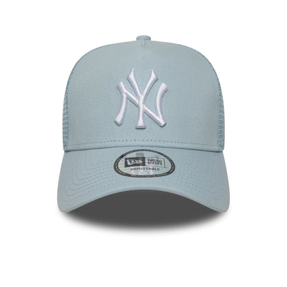 This is a New York Yankees MLB League Essential Pastel Blue 9FORTY A-Frame Trucker Adjustable Cap 2