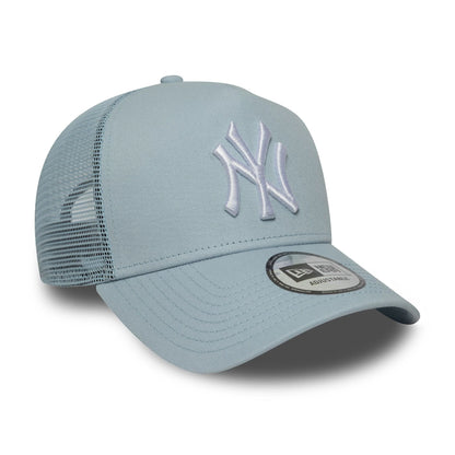 This is a New York Yankees MLB League Essential Pastel Blue 9FORTY A-Frame Trucker Adjustable Cap 3