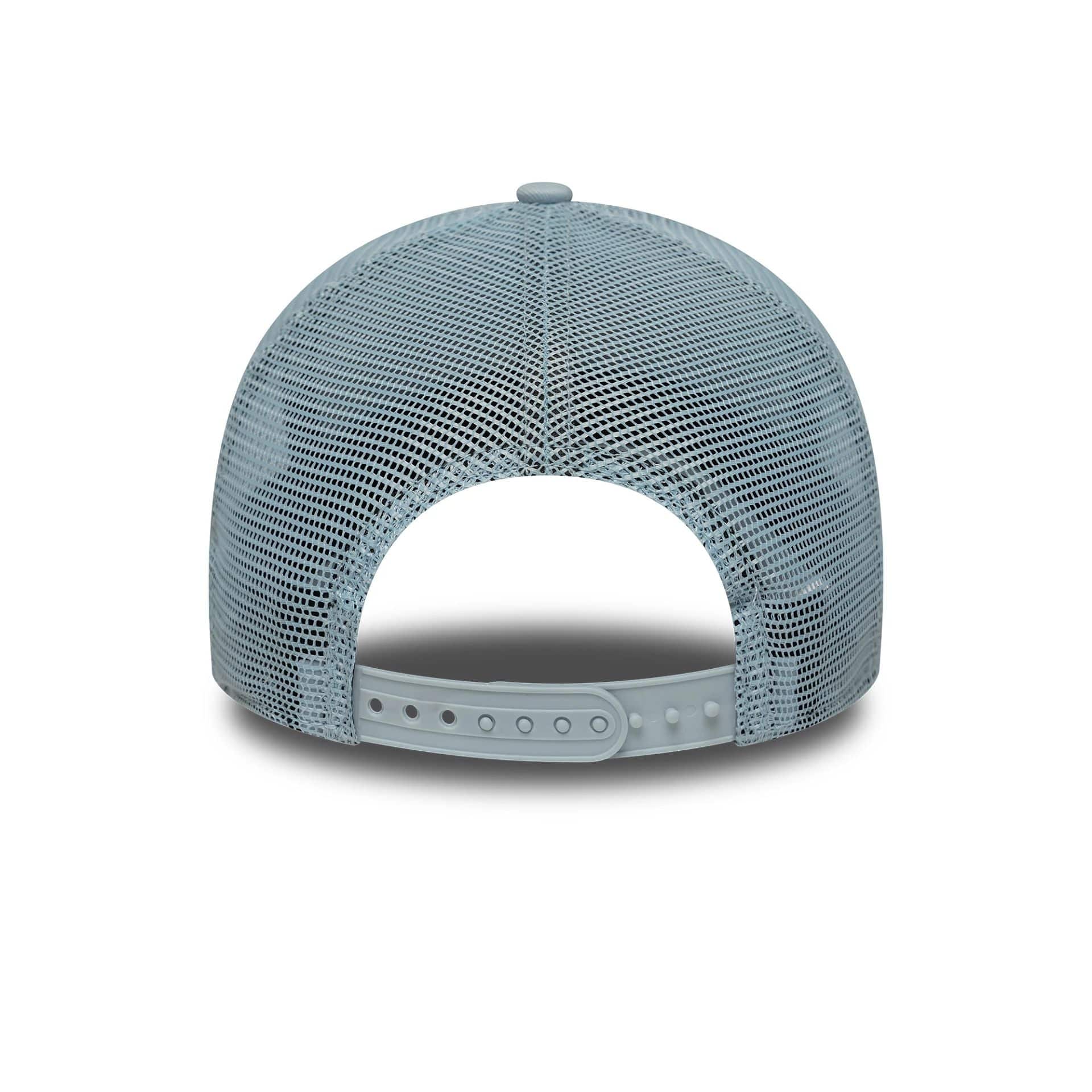 This is a New York Yankees MLB League Essential Pastel Blue 9FORTY A-Frame Trucker Adjustable Cap 4