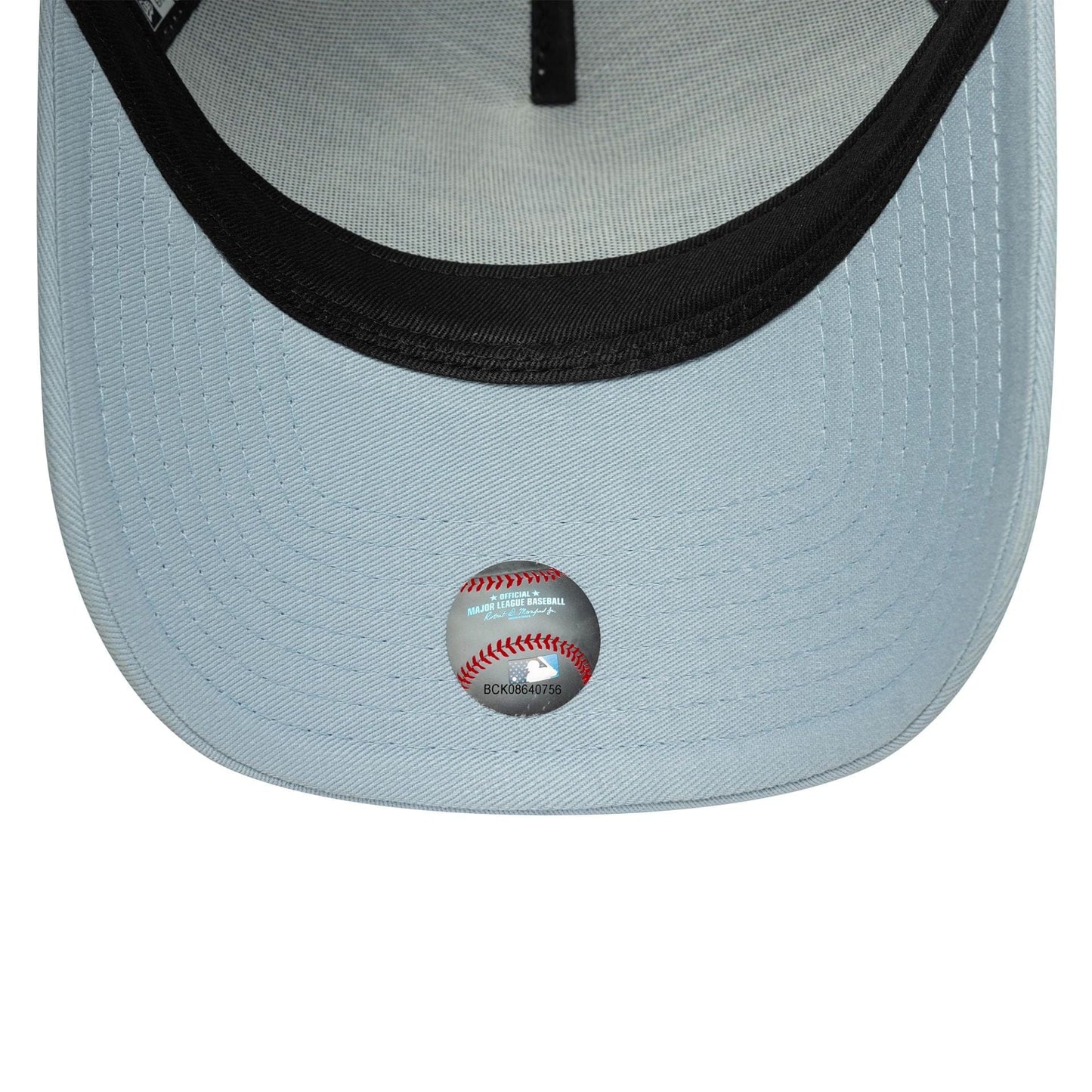 This is a New York Yankees MLB League Essential Pastel Blue 9FORTY A-Frame Trucker Adjustable Cap 5