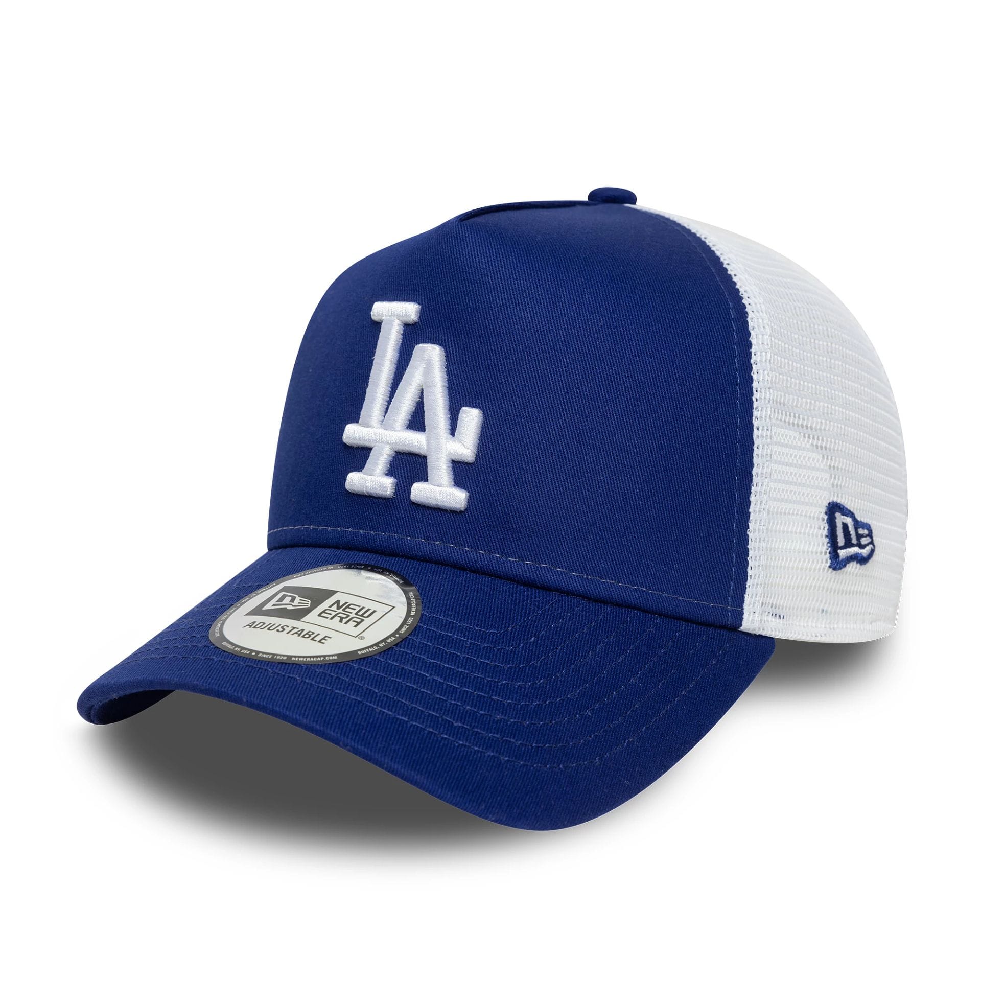 This is a LA Dodgers MLB Side Patch Dark Blue 9FORTY A-Frame Trucker Adjustable Cap 3