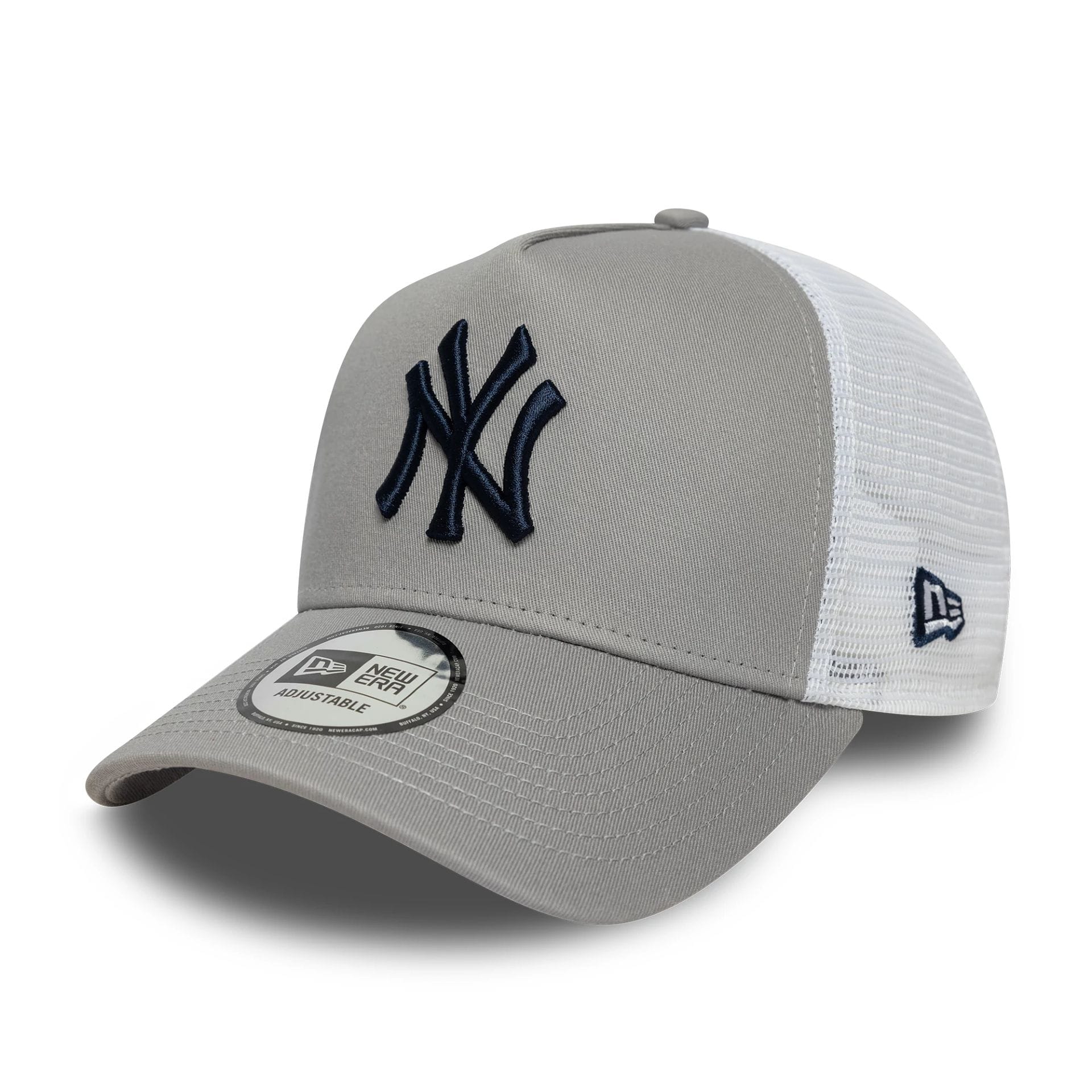 This is a New York Yankees MLB Side Patch Grey 9FORTY A-Frame Trucker Adjustable Cap 3
