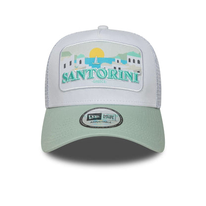 This is a New Era Summer Santorini Pastel Green 9FORTY A-Frame Trucker Adjustable Cap 2