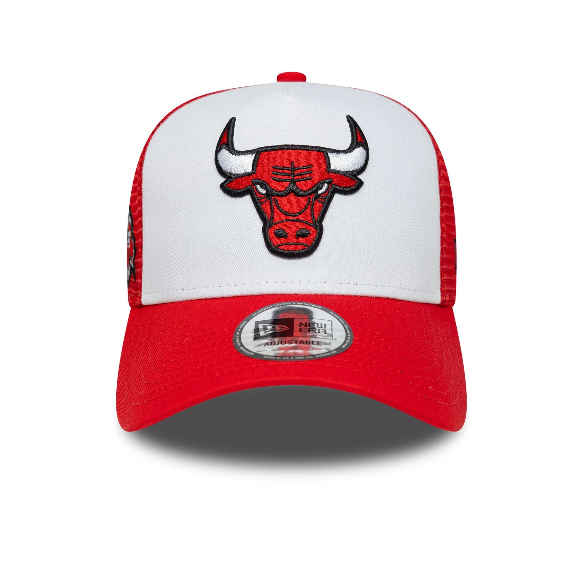 This is a Chicago Bulls NBA Side Patch Red 9FORTY A-Frame Trucker Adjustable Cap 2