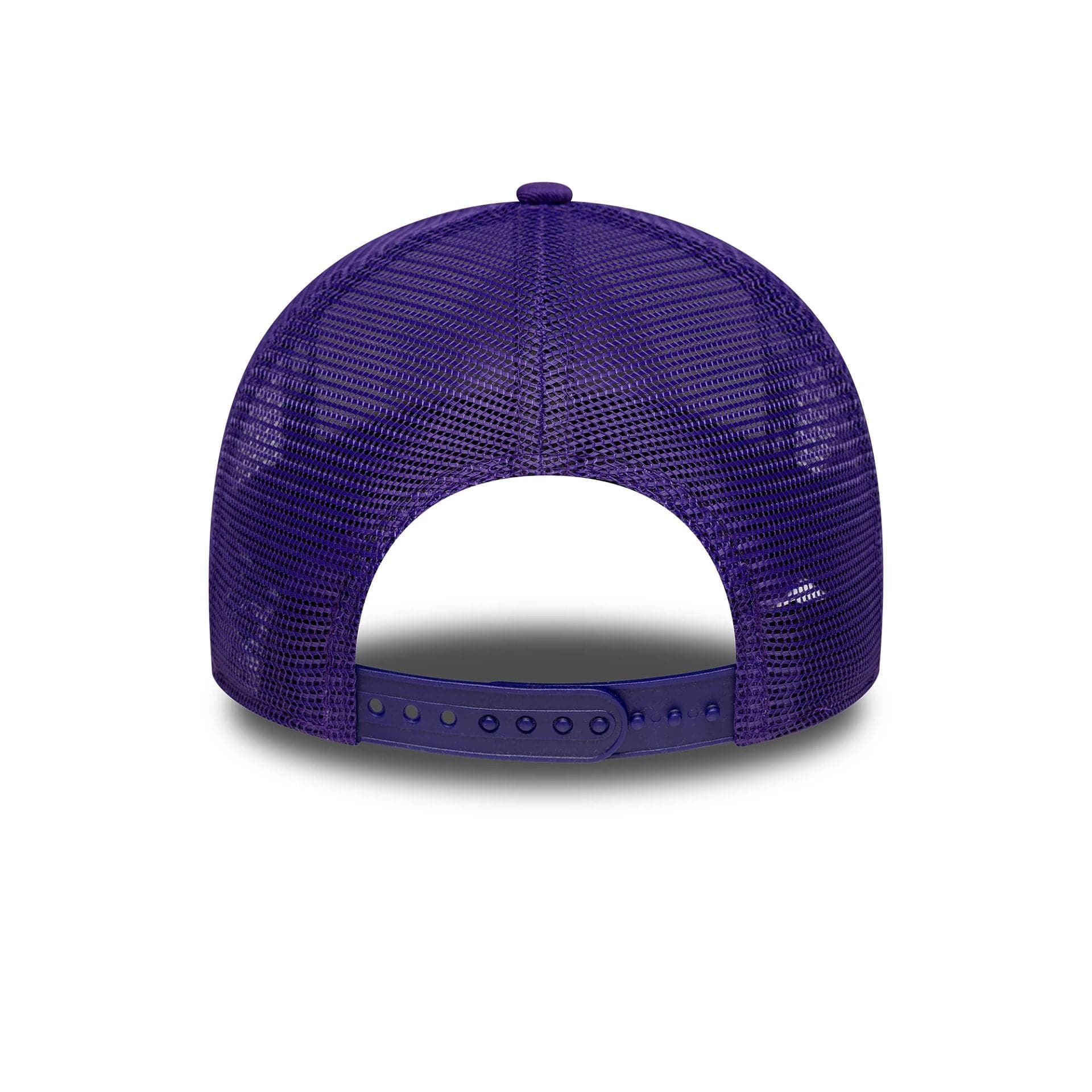 This is a LA Lakers NBA Side Patch Purple 9FORTY A-Frame Trucker Adjustable Cap 5