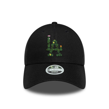 Pictured is this Womens MLB Floral Infill LA Dodgers 9FORTY cap in black. 2
