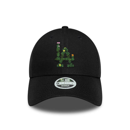 Pictured is this Womens MLB Floral Infill LA Dodgers 9FORTY cap in black. 2