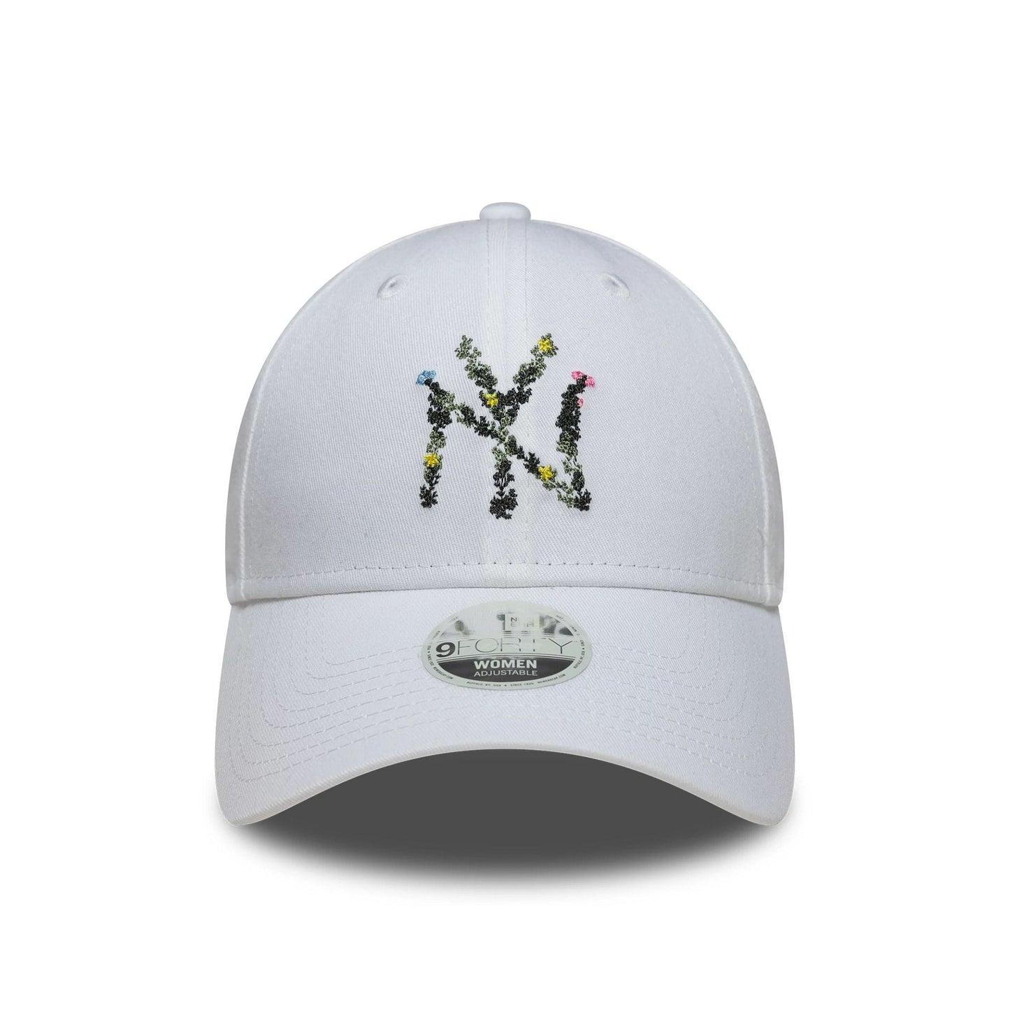 Pictured is this Womens MLB Floral Infill New York Yankees 9FORTY cap in white. 2