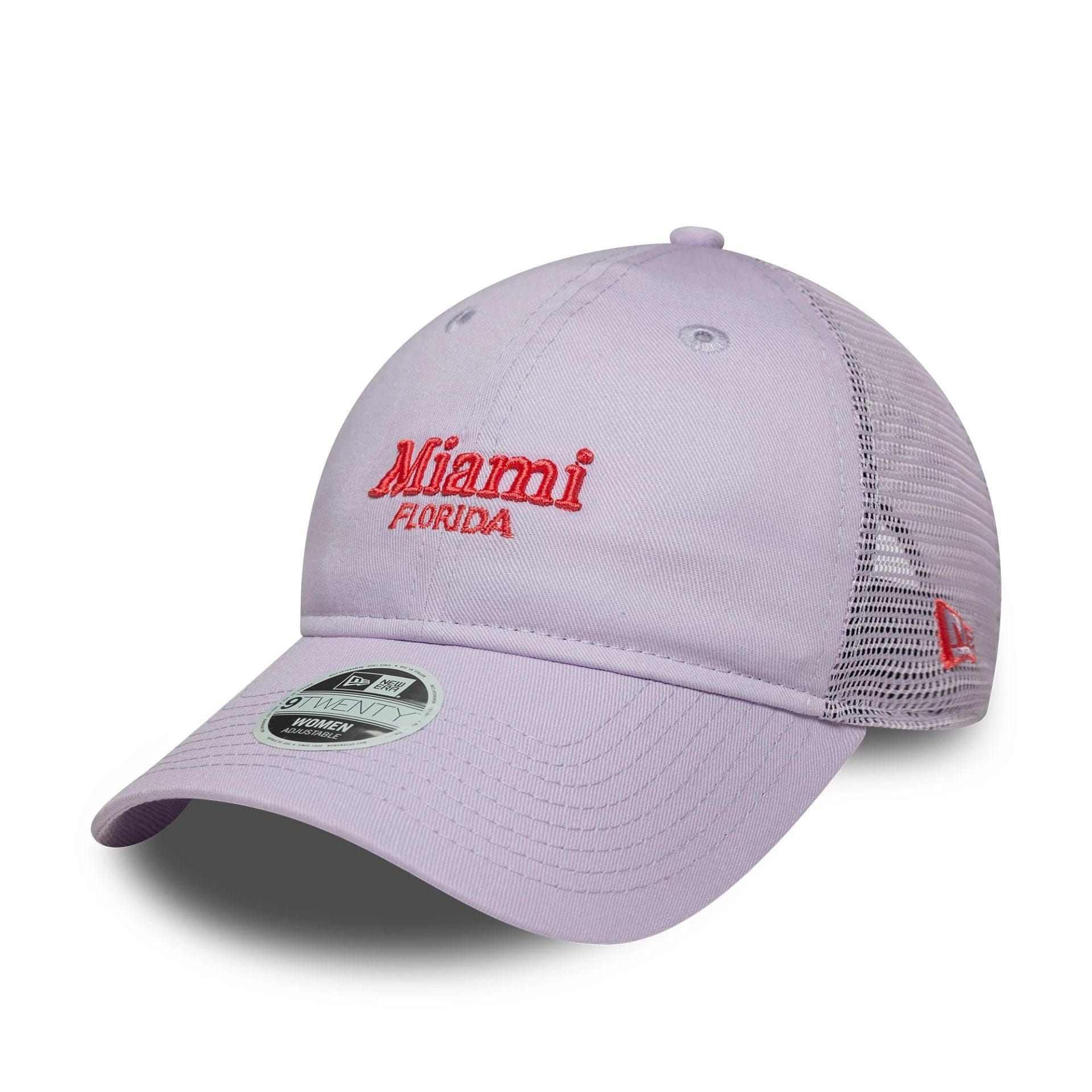 This is a Womens New Era City Pastel Purple 9TWENTY Trucker Adjustable Cap 1