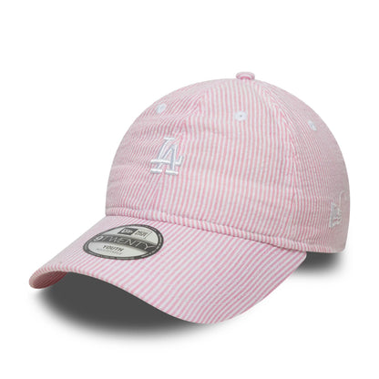 Pictured is this Youth MLB Seersucker LA Dodgers 9TWENTY cap in pastel pink. 1