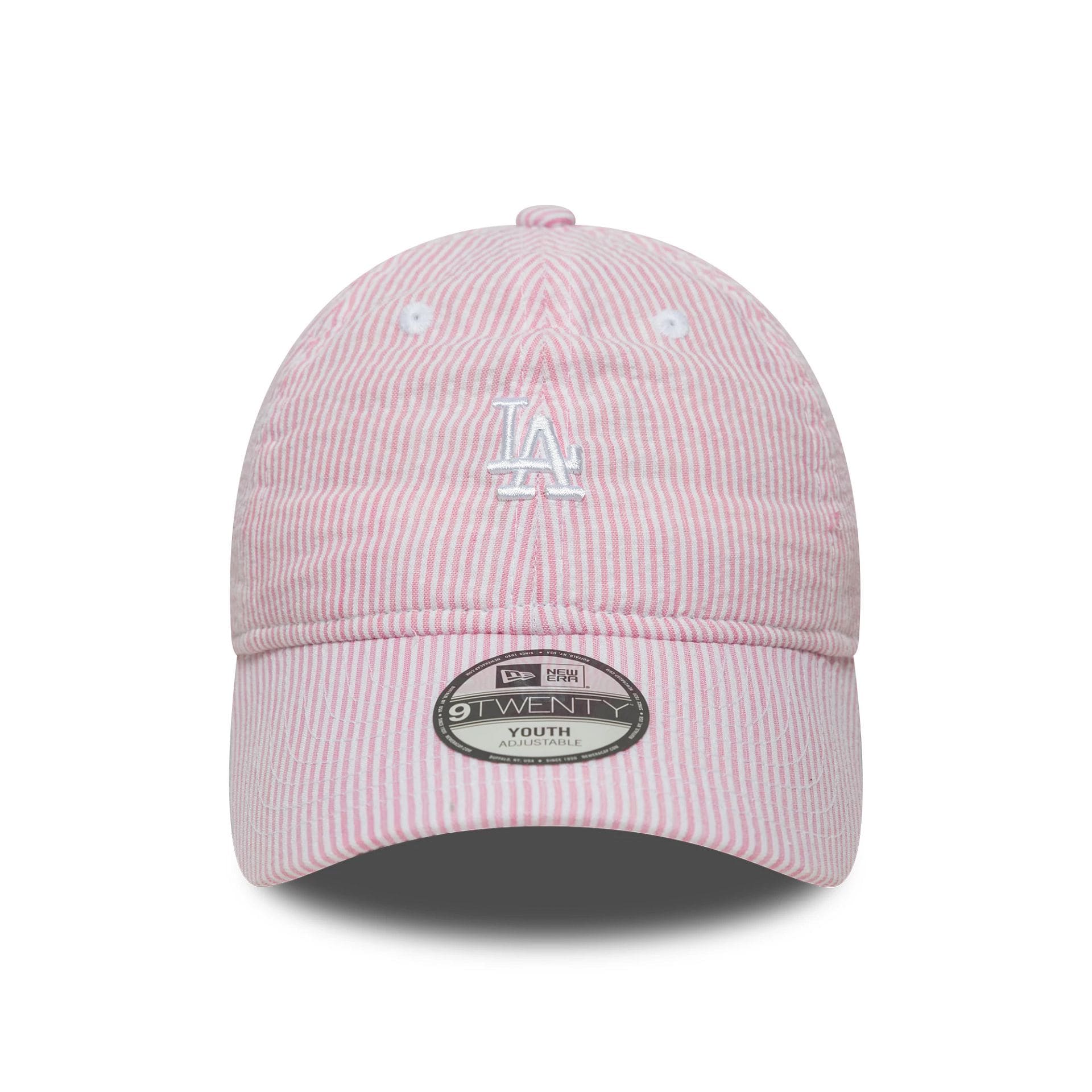 Pictured is this Youth MLB Seersucker LA Dodgers 9TWENTY cap in pastel pink. 2