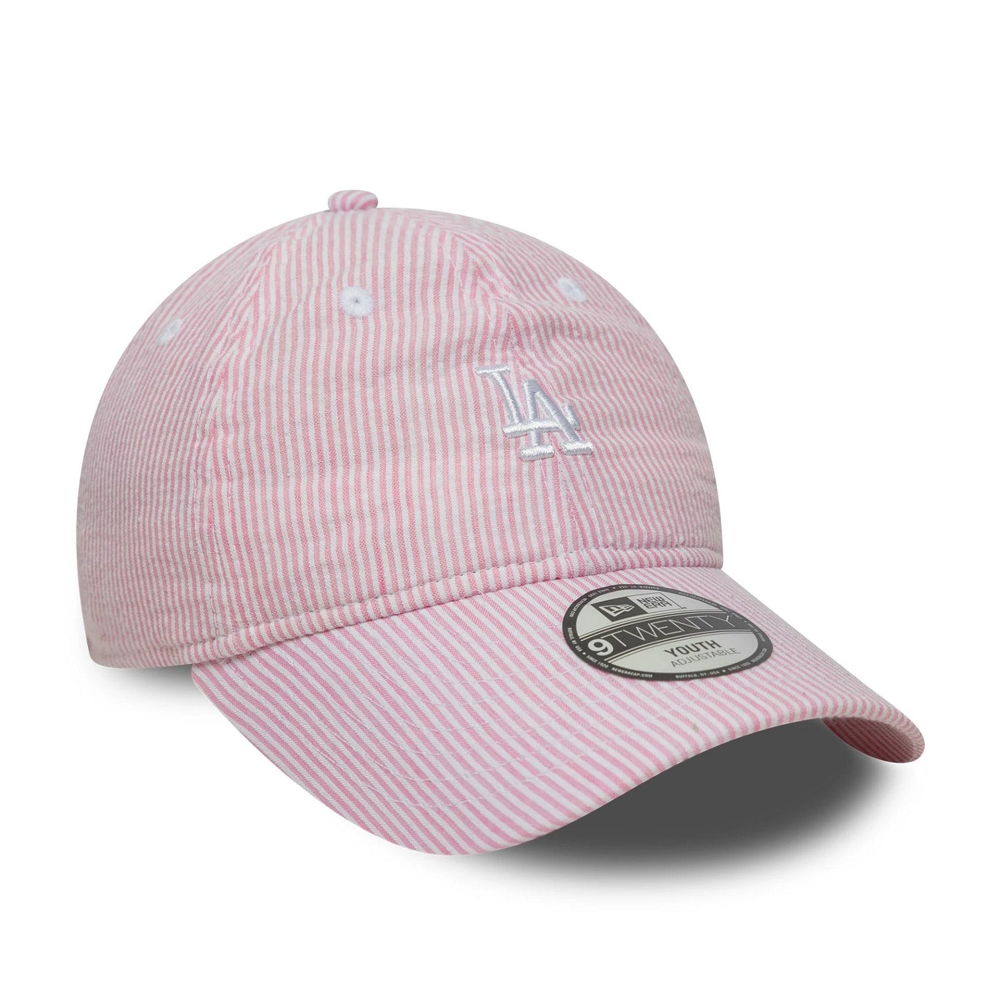 Pictured is this Youth MLB Seersucker LA Dodgers 9TWENTY cap in pastel pink. 3