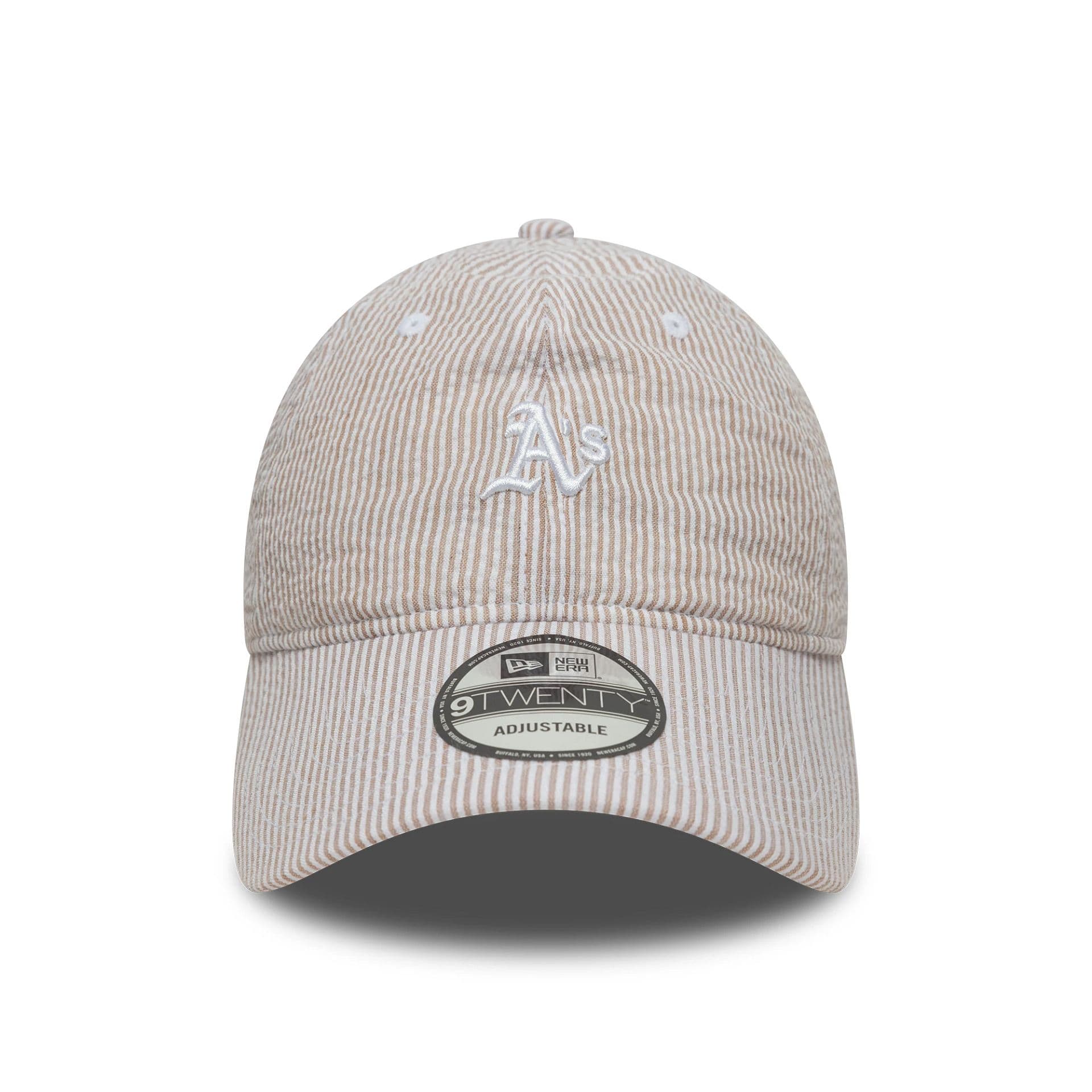 Pictured is this MLB Seersucker Athletics 9TWENTY cap in light beige. 2