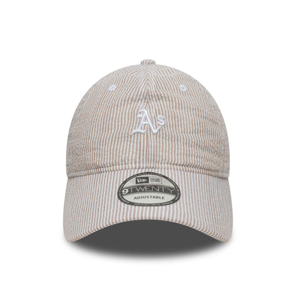 Pictured is this MLB Seersucker Athletics 9TWENTY cap in light beige. 2