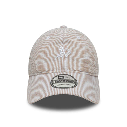 Pictured is this MLB Seersucker Athletics 9TWENTY cap in light beige. 2