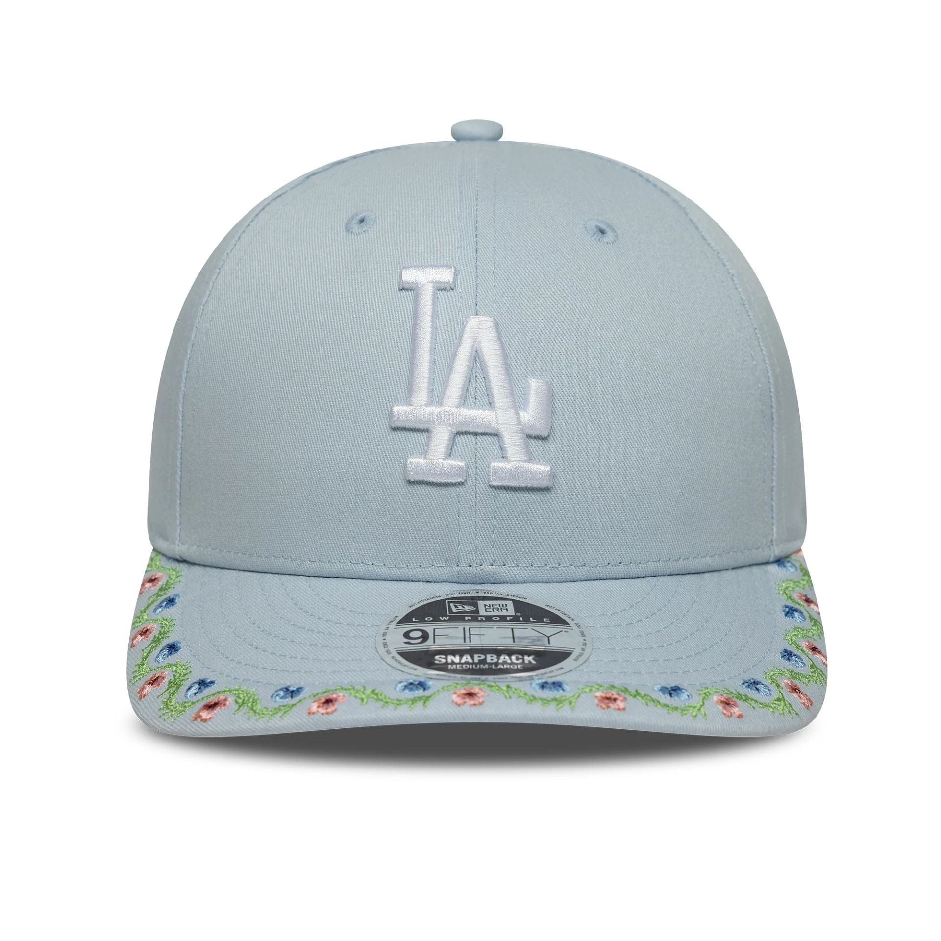 This is a LA Dodgers MLB Floral Pastel Blue Low Profile 9FIFTY Snapback Adjustable Cap 2