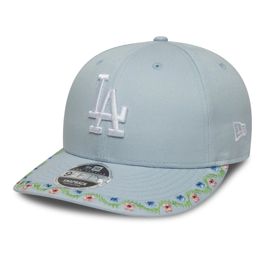 This is a LA Dodgers MLB Floral Pastel Blue Low Profile 9FIFTY Snapback Adjustable Cap 1