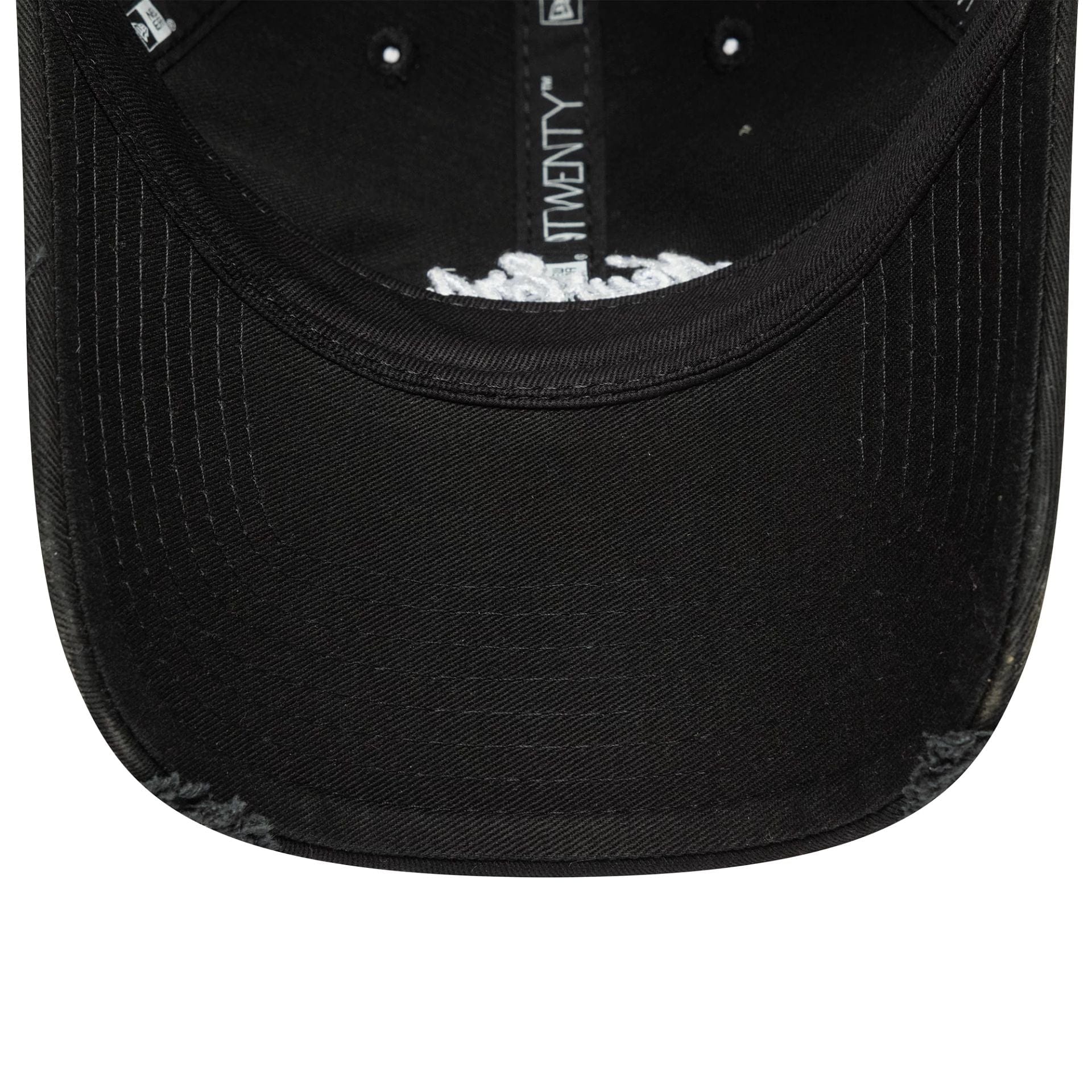 This is a New Era Distressed Black 9TWENTY Adjustable Cap 6
