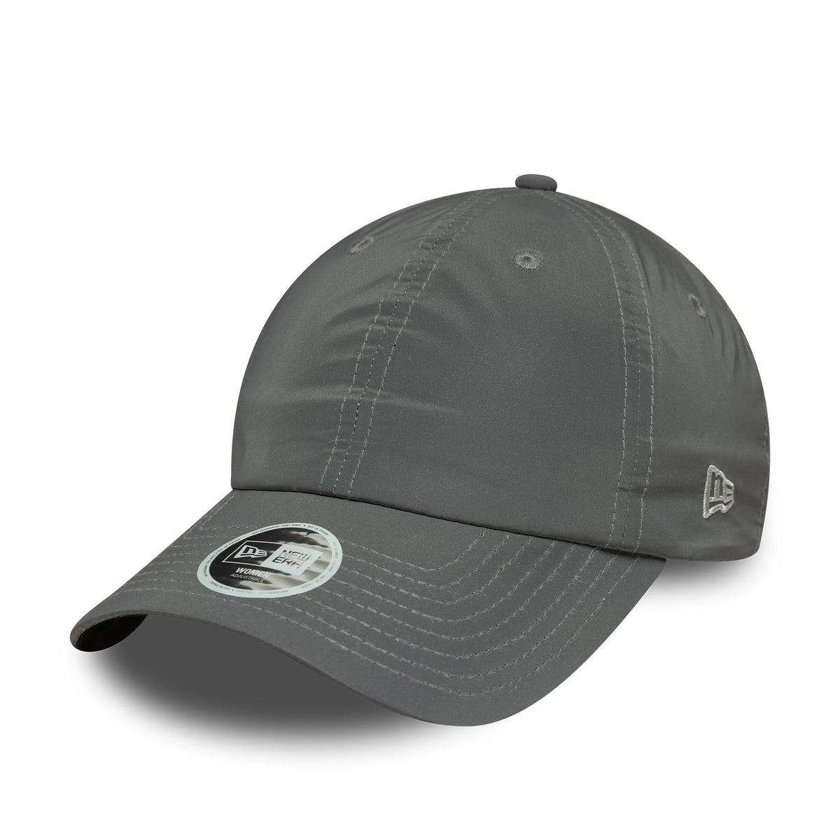 This is a Womens New Era Recycled Reflective Silver Pony Tail Adjustable Cap 1