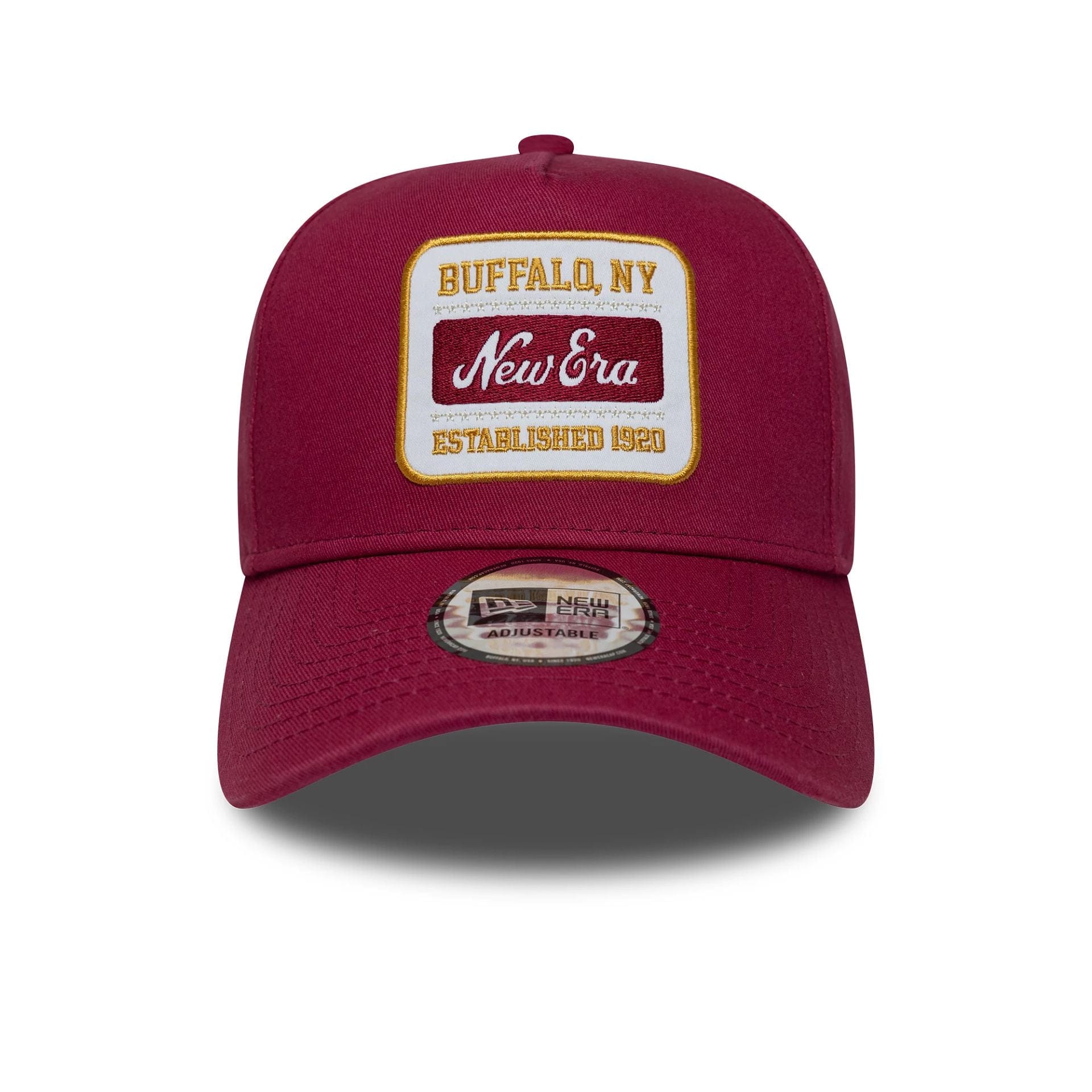 This is a New Era Washed Patch Dark Red 9FORTY E-Frame Adjustable Cap 2