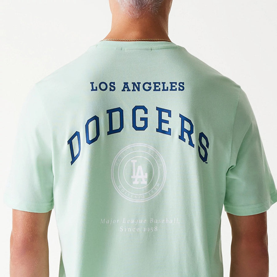 The Male model is wearing LA Dodgers MLB Arch Graphic Pastel Green T-Shirt 4
