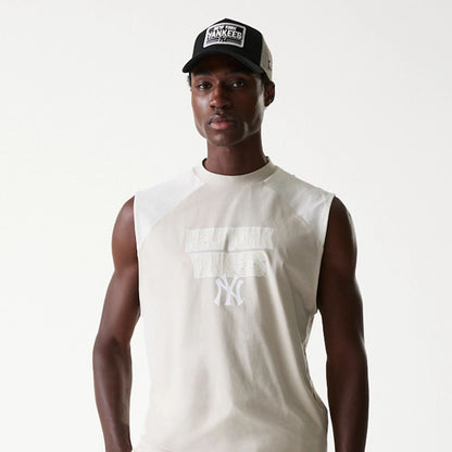 The Male model is wearing New York Yankees MLB Cream Sleeveless T-Shirt 6