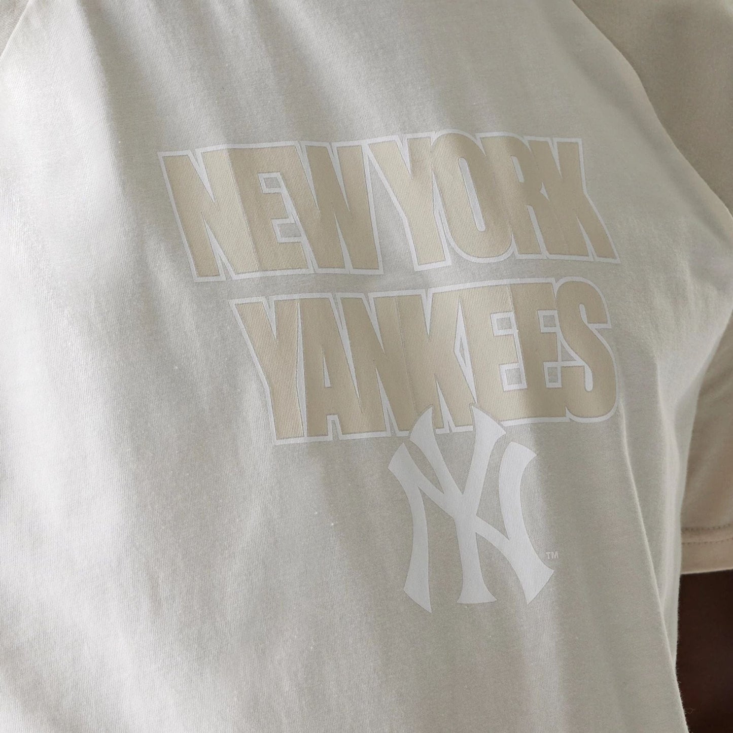 The Male model is wearing New York Yankees MLB Raglan Open White Oversized T-Shirt 4