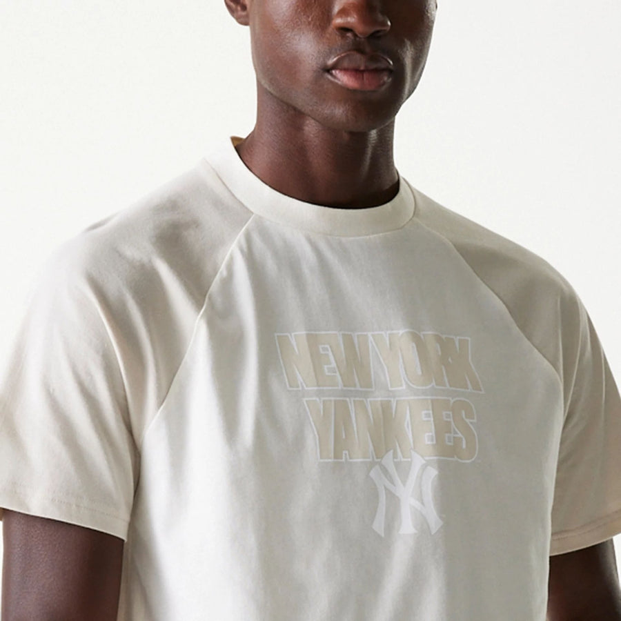 The Male model is wearing New York Yankees MLB Raglan Open White Oversized T-Shirt 6
