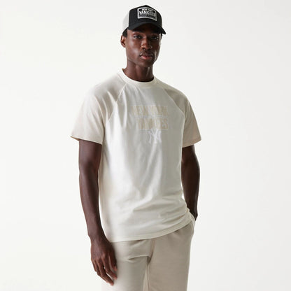 The Male model is wearing New York Yankees MLB Raglan Open White Oversized T-Shirt 1