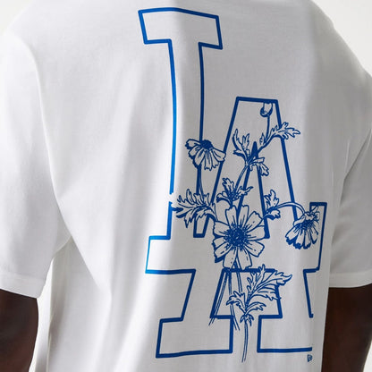 The Male model is wearing LA Dodgers MLB Floral Graphic White Oversized T-Shirt 4