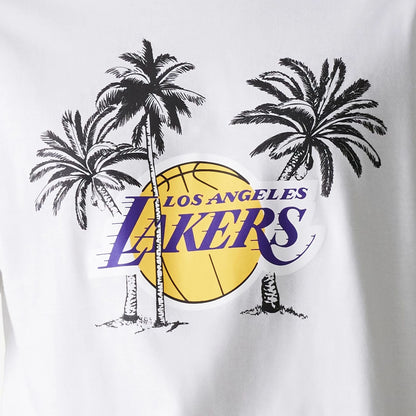 The Male model is wearing LA Lakers NBA Palm Tree White Oversized T-Shirt 7