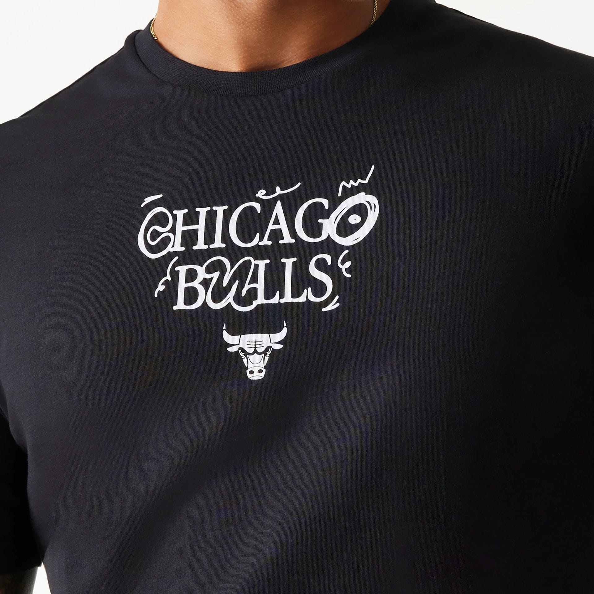 The Male model is wearing Chicago Bulls NBA Court Graphic Black T-Shirt 7