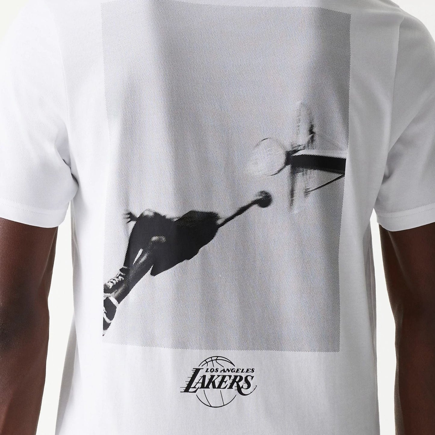 The Male model is wearing LA Lakers NBA Court Graphic White T-Shirt 4