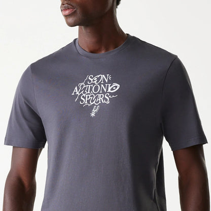 The Male model is wearing San Antonio Spurs NBA Court Graphic Dark Grey T-Shirt 3