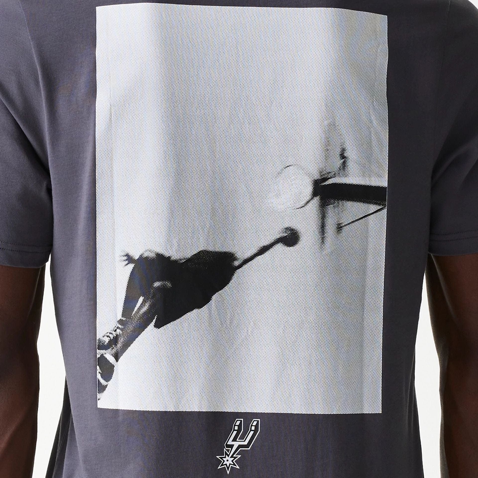 The Male model is wearing San Antonio Spurs NBA Court Graphic Dark Grey T-Shirt 4