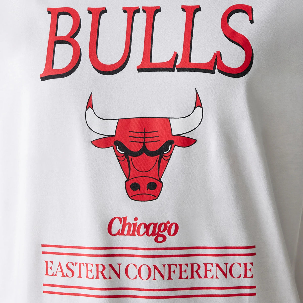 The Male model is wearing Chicago Bulls NBA Team Graphic White Oversized T-Shirt 5