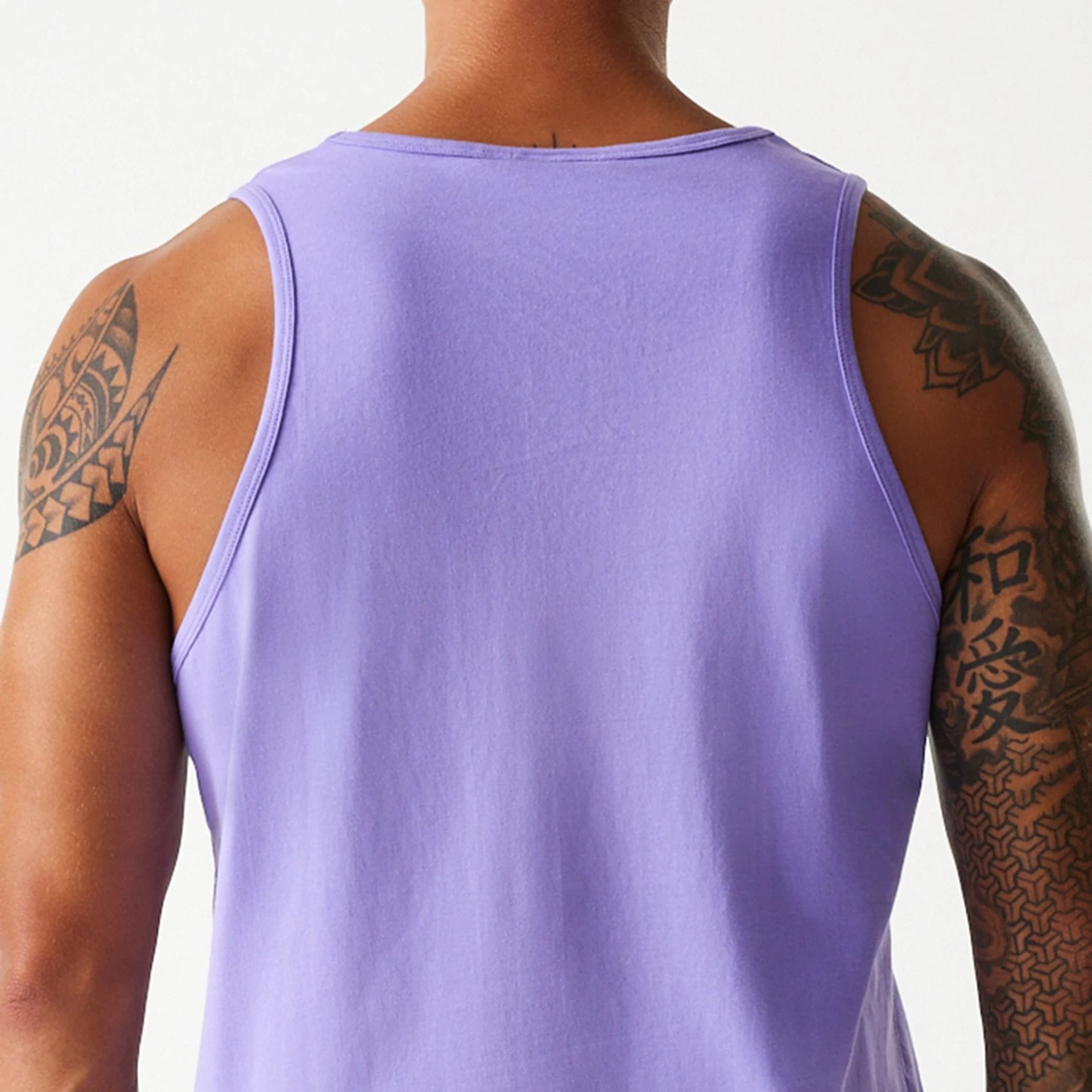 The Male model is wearing LA Lakers NBA All Over Print Infill Purple Vest Top 7