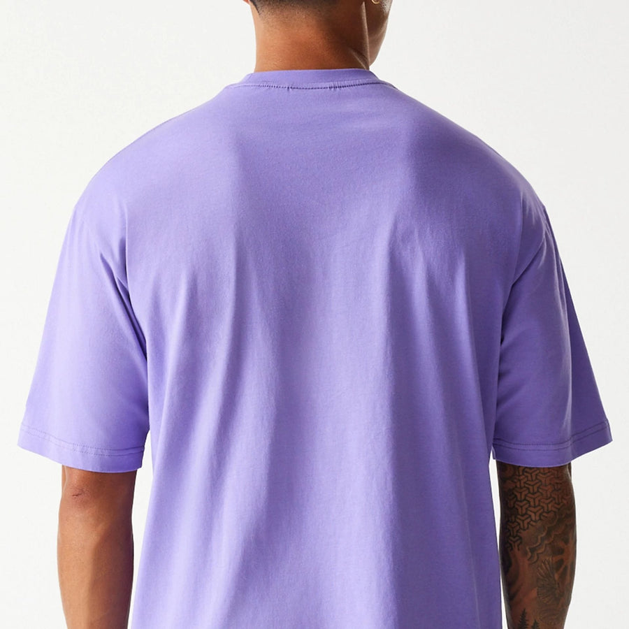 The Male model is wearing LA Lakers NBA All Over Print Infill Purple Oversized T-Shirt 4